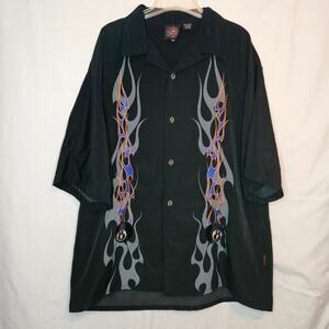 Dragonfly Roadhouse Men's 3XL Flames & 8 Ball Embroidered Buttondown Shirt‎